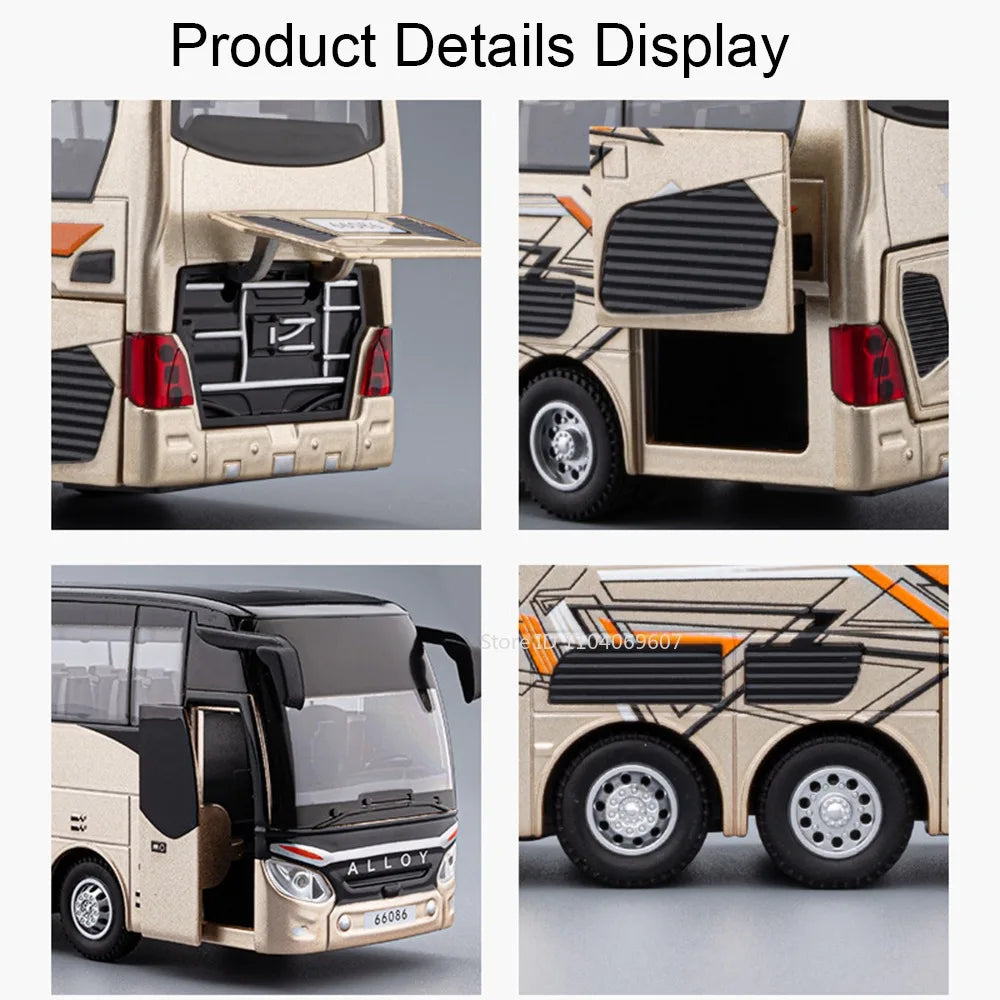 Lookrover 1:30 Double Decker Long-Distance Bus Alloy Diecast Sound Light Pull Back Doors Kids Gift
