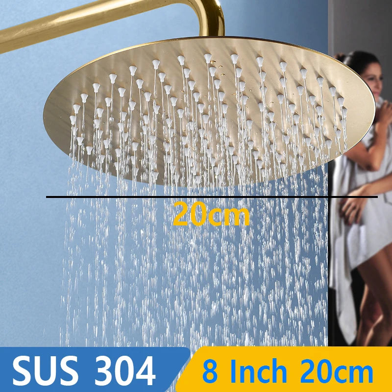 Lookrover Luxury Gold Rainfall Shower Head Round Ceiling Mount High-Pressure