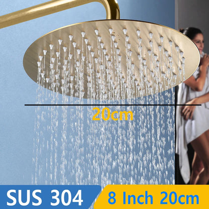Lookrover Luxury Gold Rainfall Shower Head Round Ceiling Mount High-Pressure