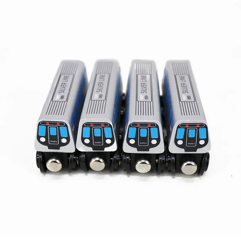 4pcs Trains Toy With Extended Silvery Body And 8-Wheel Design, Compatible With Major Wooden Train Track Brands