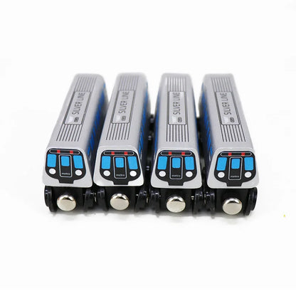 4pcs Trains Toy With Extended Silvery Body And 8-Wheel Design, Compatible With Major Wooden Train Track Brands