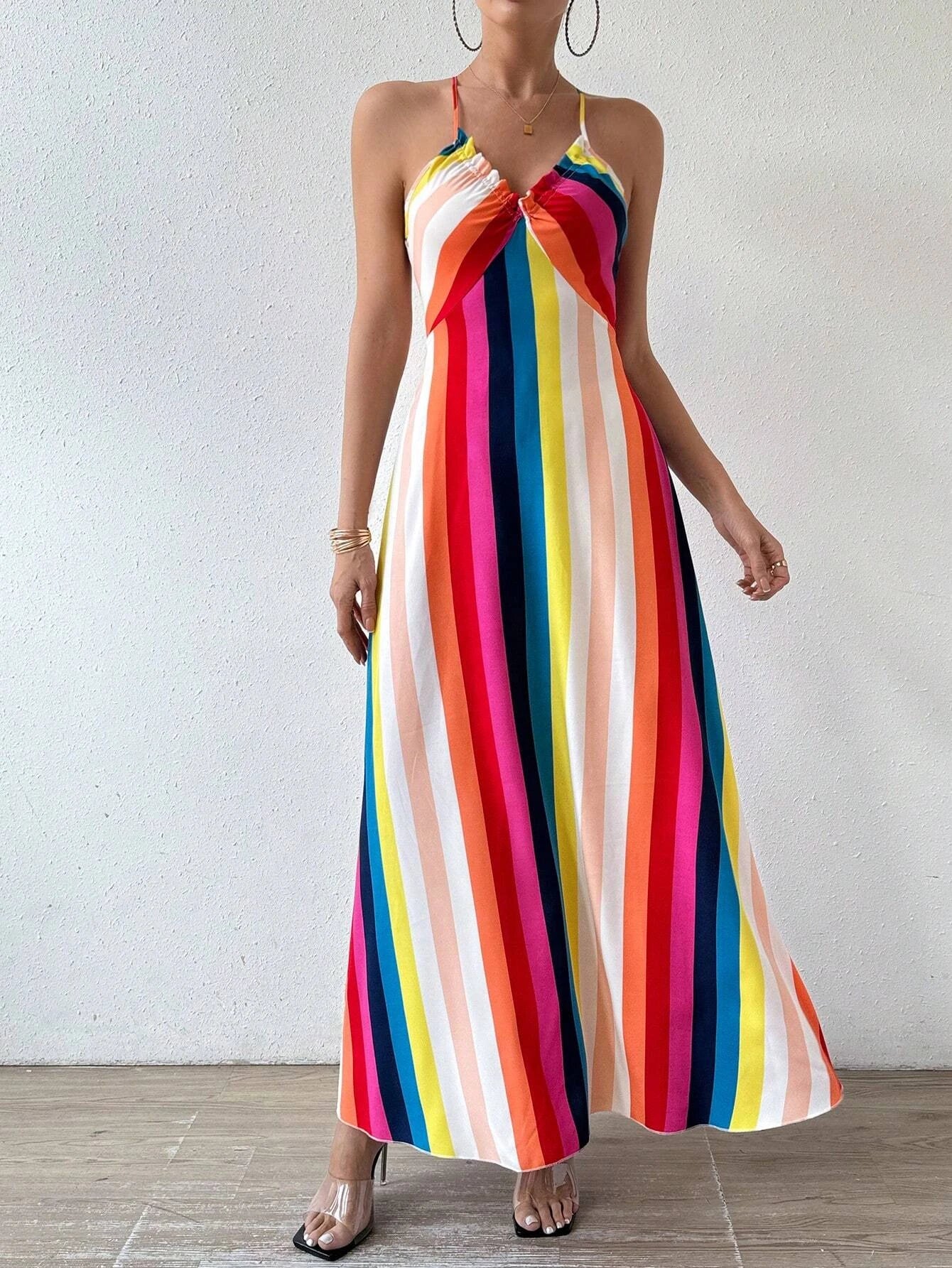 Women’s Boho V-Neck Backless Split Hem Maxi Dress