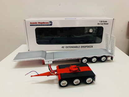 Lookrover 1:50 Die-Cast Extendable Dropdeck Trailer Truck Model 45ft Blue Scene Decoration Gift