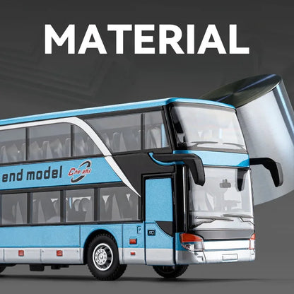 Lookrover 1:30 Double Decker Long-Distance Bus Alloy Diecast Sound Light Pull Back Doors Kids Gift