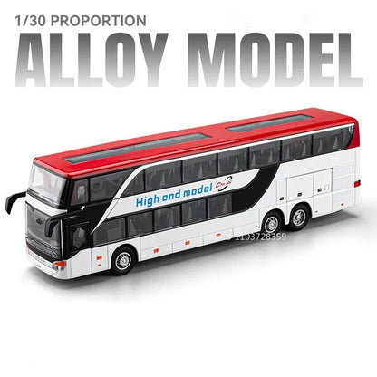 Lookrover 1:30 Business Long-Distance Bus Alloy Diecast Pull Back Sound Light Ornament Kids Gift