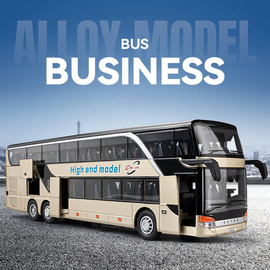 Lookrover Luxury Electric Airport Business Bus Alloy Diecast Sound Light City Tour Model Kids Toy Gift