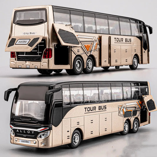 Lookrover 1:30 Double Decker Long-Distance Bus Alloy Diecast Sound Light Pull Back Doors Kids Gift