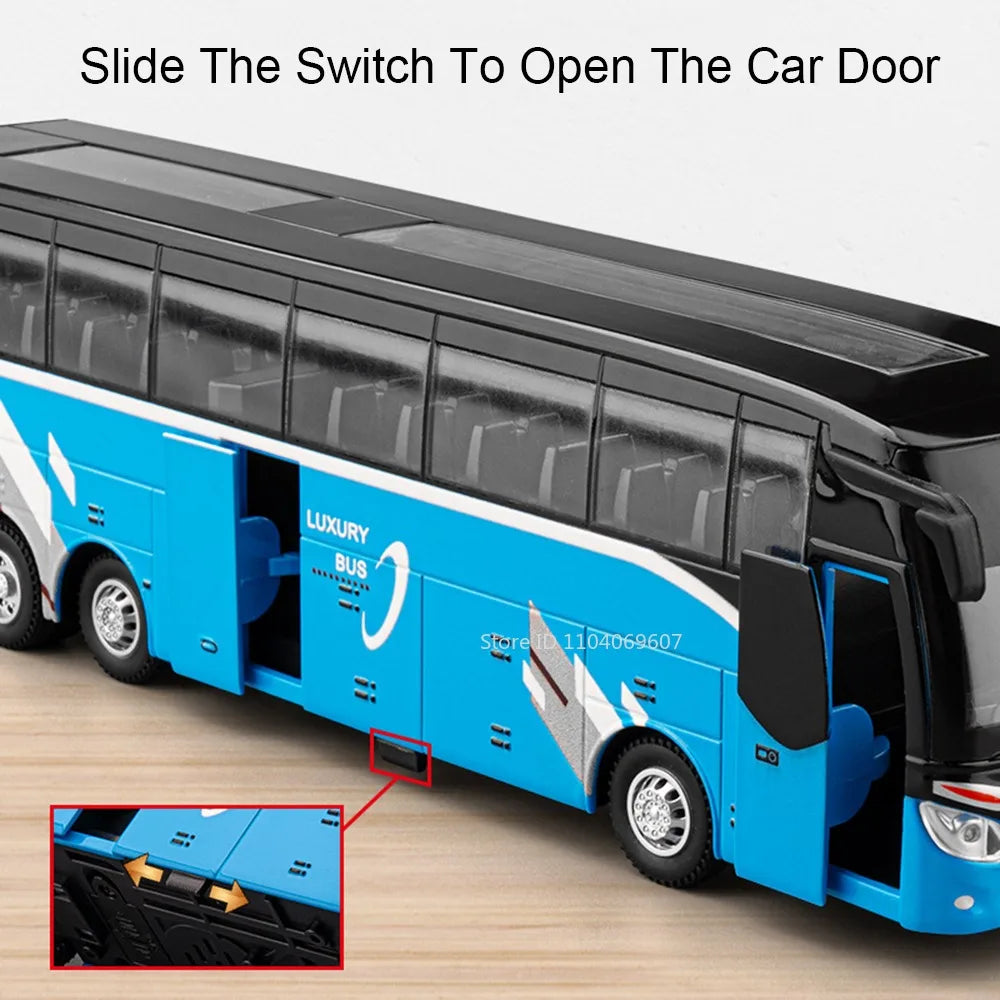 Lookrover 1:30 Double Decker Long-Distance Bus Alloy Diecast Sound Light Pull Back Doors Kids Gift