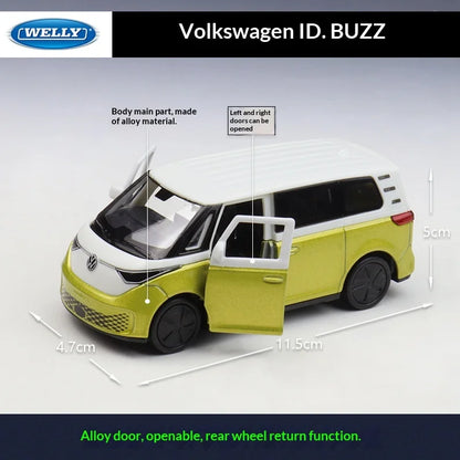 WELLY 1:36 Volkswagen ID. Buzz Pull-Back Alloy Die-cast Model, Officially Licensed Electric Bus Replica for Collectors & Display