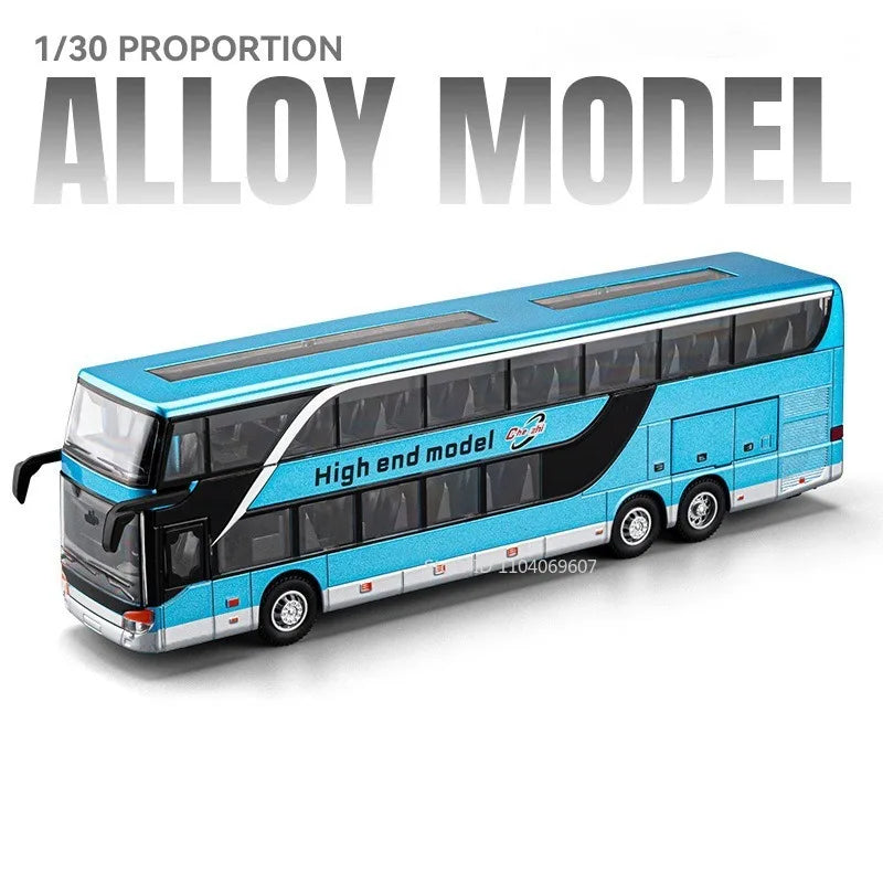 Lookrover 1:30 Double Decker Long-Distance Bus Alloy Diecast Sound Light Pull Back Doors Kids Gift