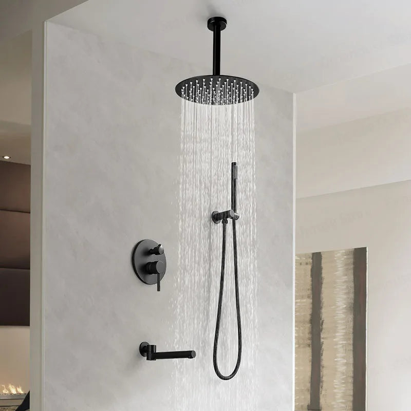 Lookrover Concealed Rain Shower Set Gold & Black Wall Mount Thermostatic System