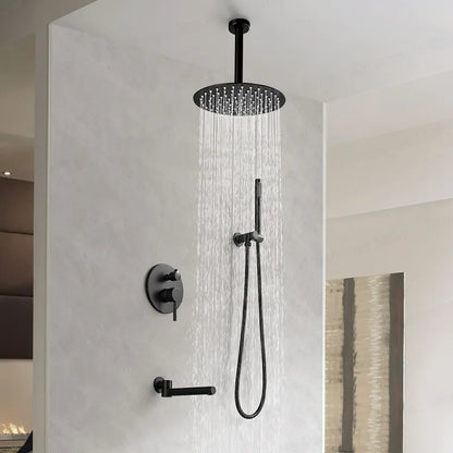 Lookrover Concealed Rain Shower Set Gold & Black Wall Mount Thermostatic System
