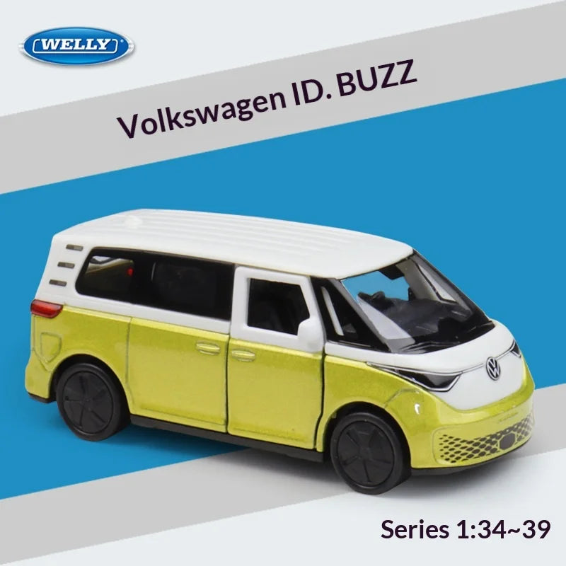 WELLY 1:36 Volkswagen ID. Buzz Pull-Back Alloy Die-cast Model, Officially Licensed Electric Bus Replica for Collectors & Display