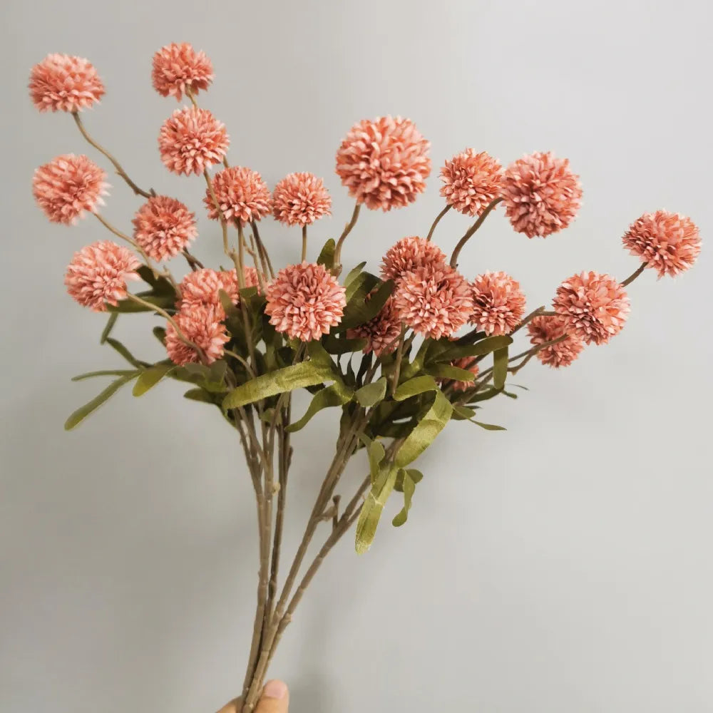 Lookrover 5-Head Pink Dandelion Flower Ball DIY Bouquet Kit Silk Fake Flowers Home Decor