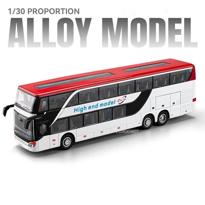 Lookrover 1:30 Double Decker Long-Distance Bus Alloy Diecast Sound Light Pull Back Doors Kids Gift