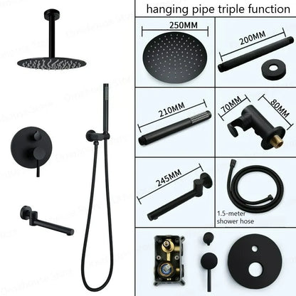 Lookrover Concealed Rain Shower Set Gold & Black Wall Mount Thermostatic System