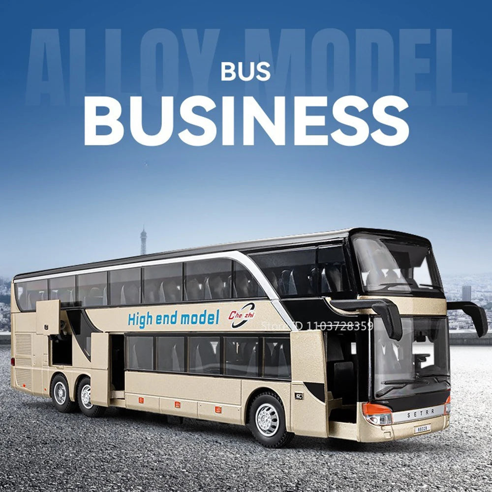 Lookrover 1:30 Business Long-Distance Bus Alloy Diecast Pull Back Sound Light Ornament Kids Gift