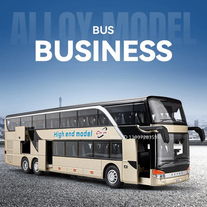 Lookrover 1:30 Business Long-Distance Bus Alloy Diecast Pull Back Sound Light Ornament Kids Gift