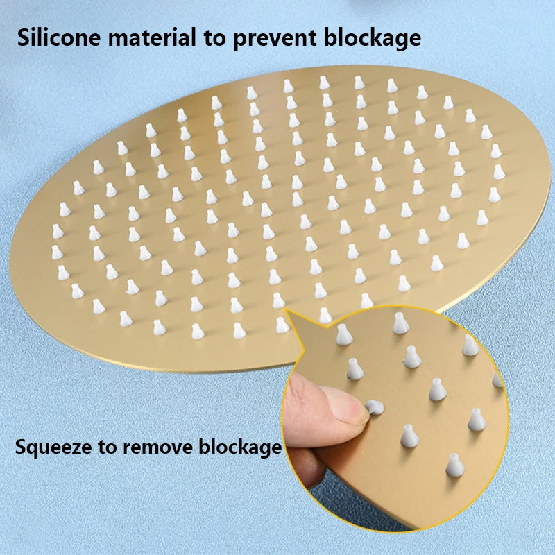 Lookrover Luxury Gold Pressurized Shower Head High-Pressure Rainfall Round