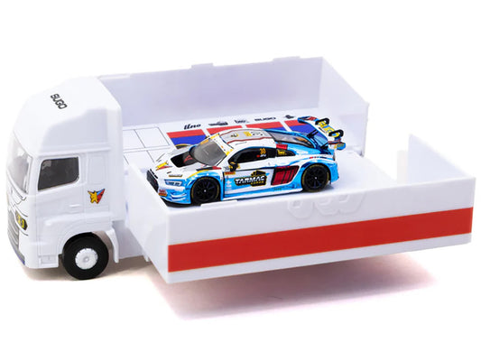 Audi R8 LMS GT3 evo II #30 James Yu "Uno Racing Team" "Macau GT Cup - FIA GT World Cup" (2024) with Plastic Transporter Packaging and Collectible Tarmac Cards "Hobby64" Series 1/64 Diecast Model Car by Tarmac Works