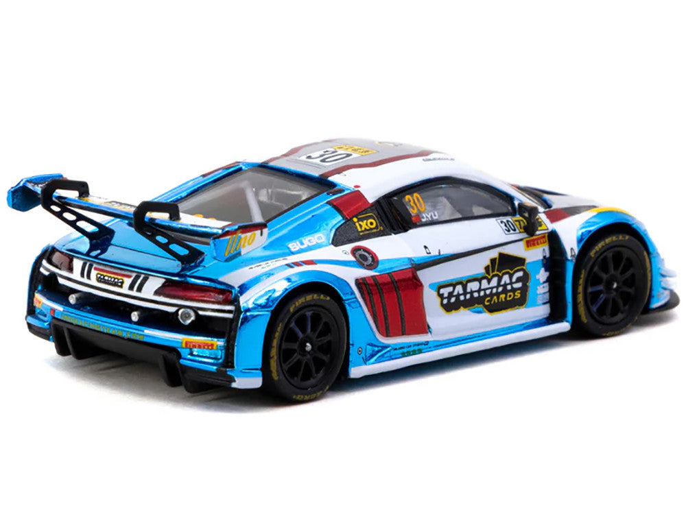 Audi R8 LMS GT3 evo II #30 James Yu "Uno Racing Team" "Macau GT Cup - FIA GT World Cup" (2024) with Plastic Transporter Packaging and Collectible Tarmac Cards "Hobby64" Series 1/64 Diecast Model Car by Tarmac Works
