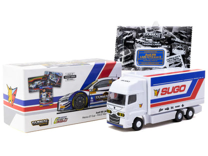 Audi R8 LMS GT3 evo II #30 James Yu "Uno Racing Team" "Macau GT Cup - FIA GT World Cup" (2024) with Plastic Transporter Packaging and Collectible Tarmac Cards "Hobby64" Series 1/64 Diecast Model Car by Tarmac Works