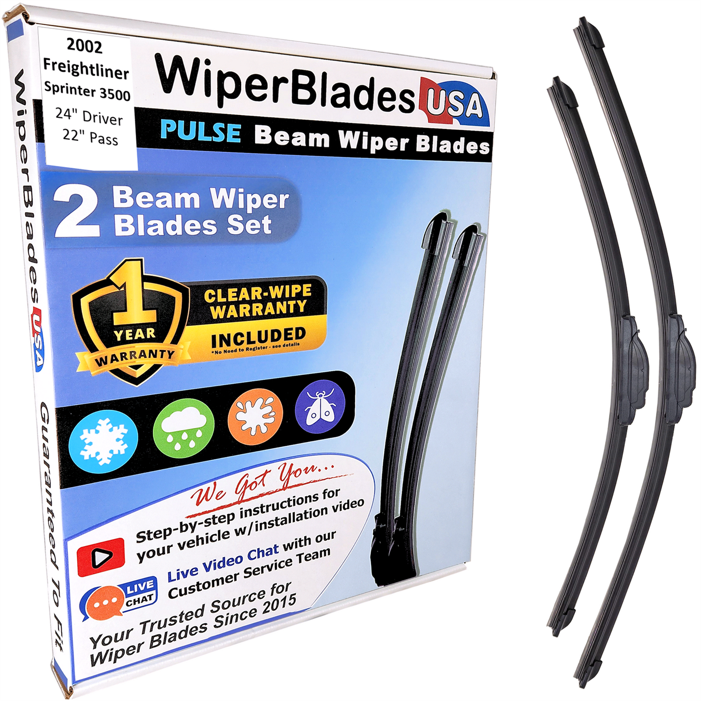 2002 Freightliner Sprinter 3500 Wiper Blades w/1yr Warranty (Set of 2) Wipers