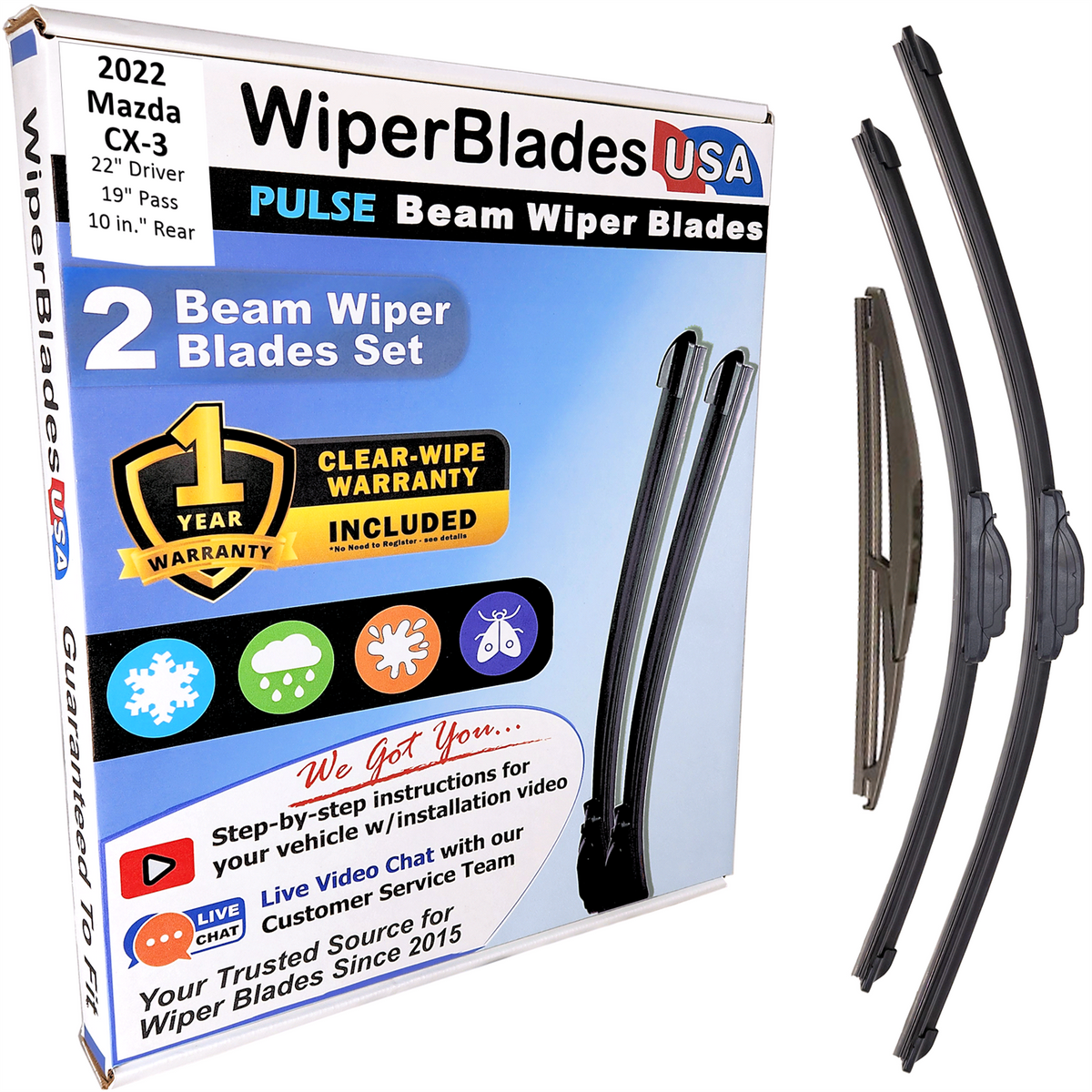 2022 Mazda CX-3 Wiper Blades w/1yr Wear Warranty (Set of 3) w/Rear Wipers