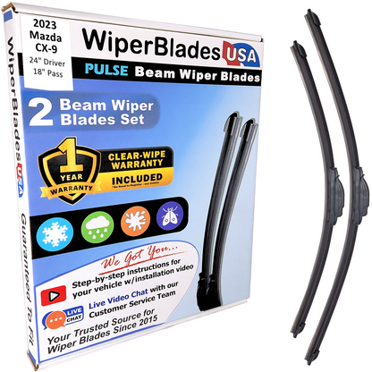 2023 Mazda CX-9 Wiper Blades Set w/1yr Warranty (Set of 2) Pulse Beam Wipers