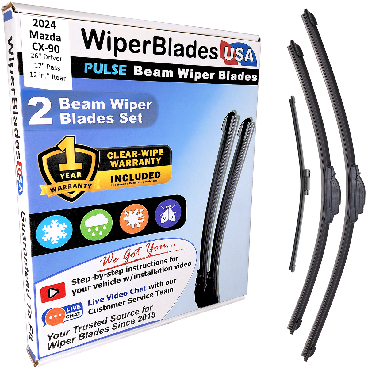 2024 Mazda CX-90 Wiper Blades w/1yr Wear Warranty (Set of 3) w/Rear Wipers