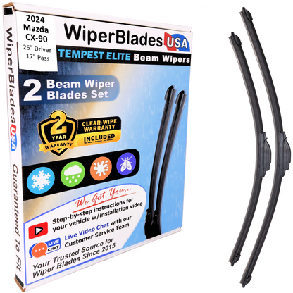 2024 Mazda CX-90 Wiper Blades Set w/2yr Warranty (Set of 2) Tempest Elite Wipers