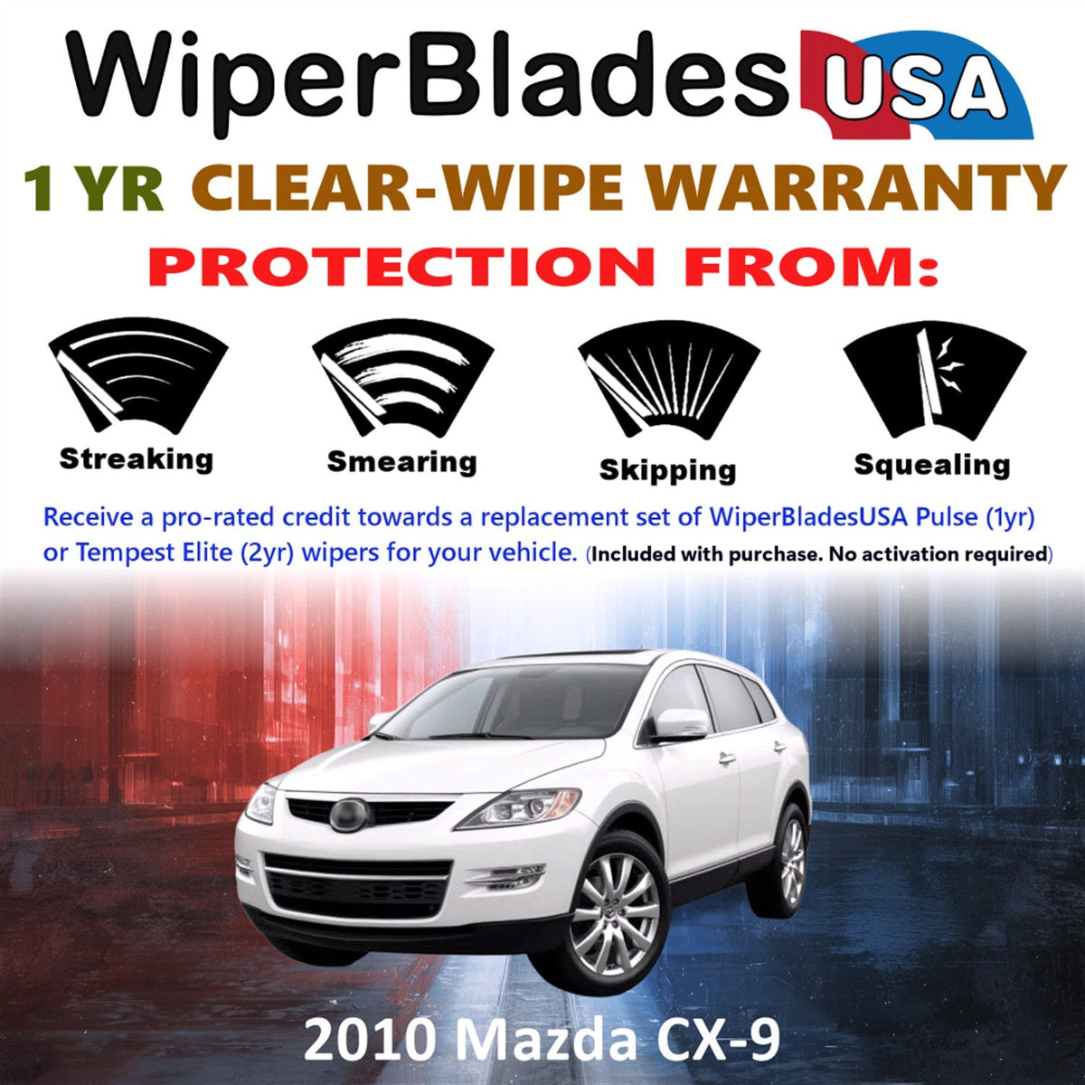 2010 Mazda CX-9 Wiper Blades w/1yr Wear Warranty (Set of 3) w/Rear Wipers