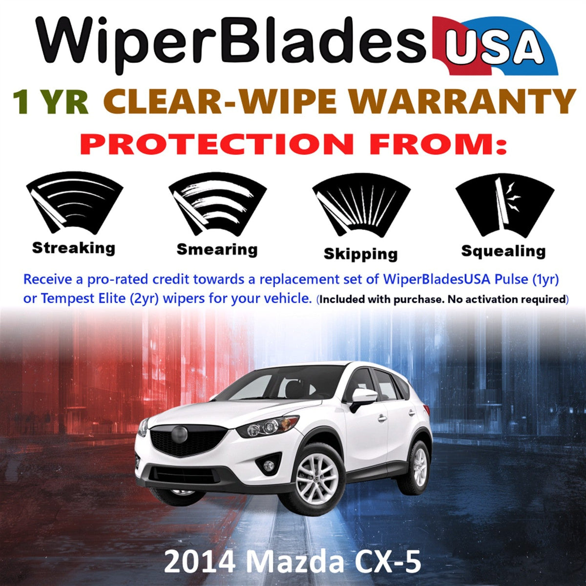 2014 Mazda CX-5 Wiper Blades w/1yr Wear Warranty (Set of 3) w/Rear Wipers
