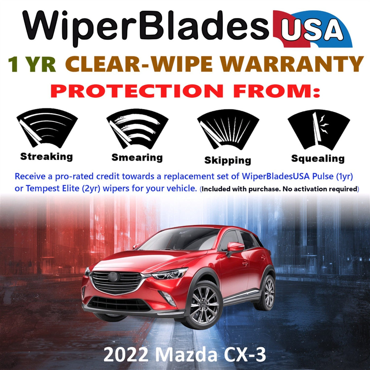 2022 Mazda CX-3 Wiper Blades w/1yr Wear Warranty (Set of 3) w/Rear Wipers