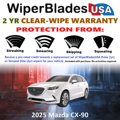 2025 Mazda CX-90 Wiper Blades Set w/2yr Warranty (Set of 2) Tempest Elite Wipers