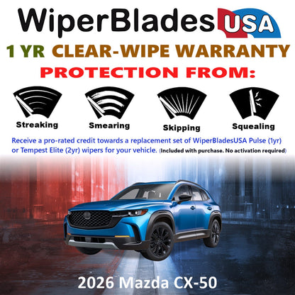 Mazda CX-50 2026 Wiper Blades w/1yr Wear Warranty (Set/3) w/Rear Wipers