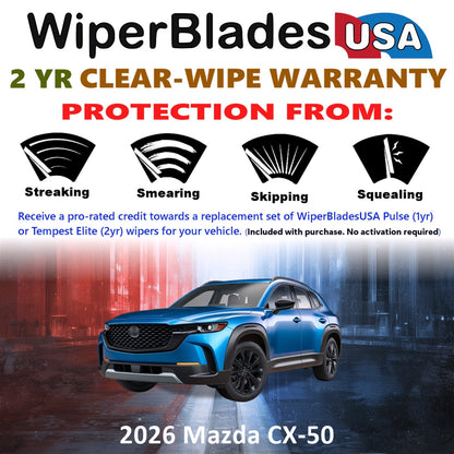 Mazda CX-50 2026 Wiper Blades Set w/2yr Warranty (Set/2) Tempest Elite Wipers