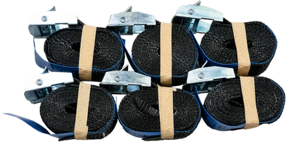 6er Pack schwarzer 25mm Zurrgurt mit Klemmschloss (je 1,5m, EN 12195-2)