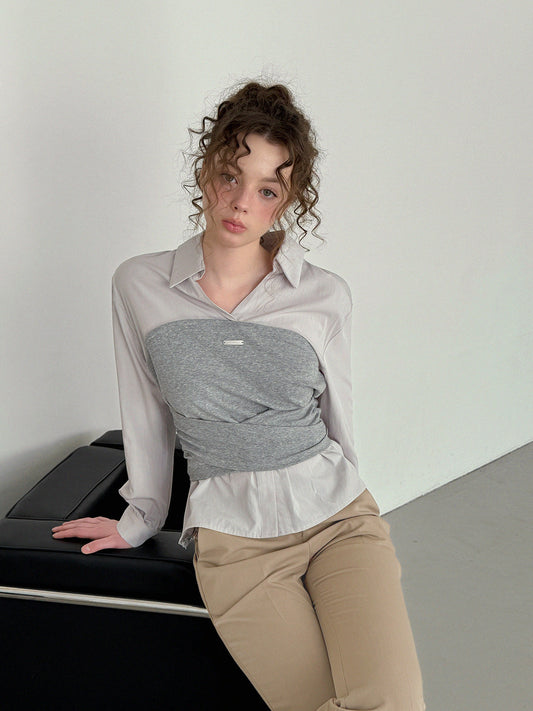 Noen Layered Top Bustier Shirt Blouse