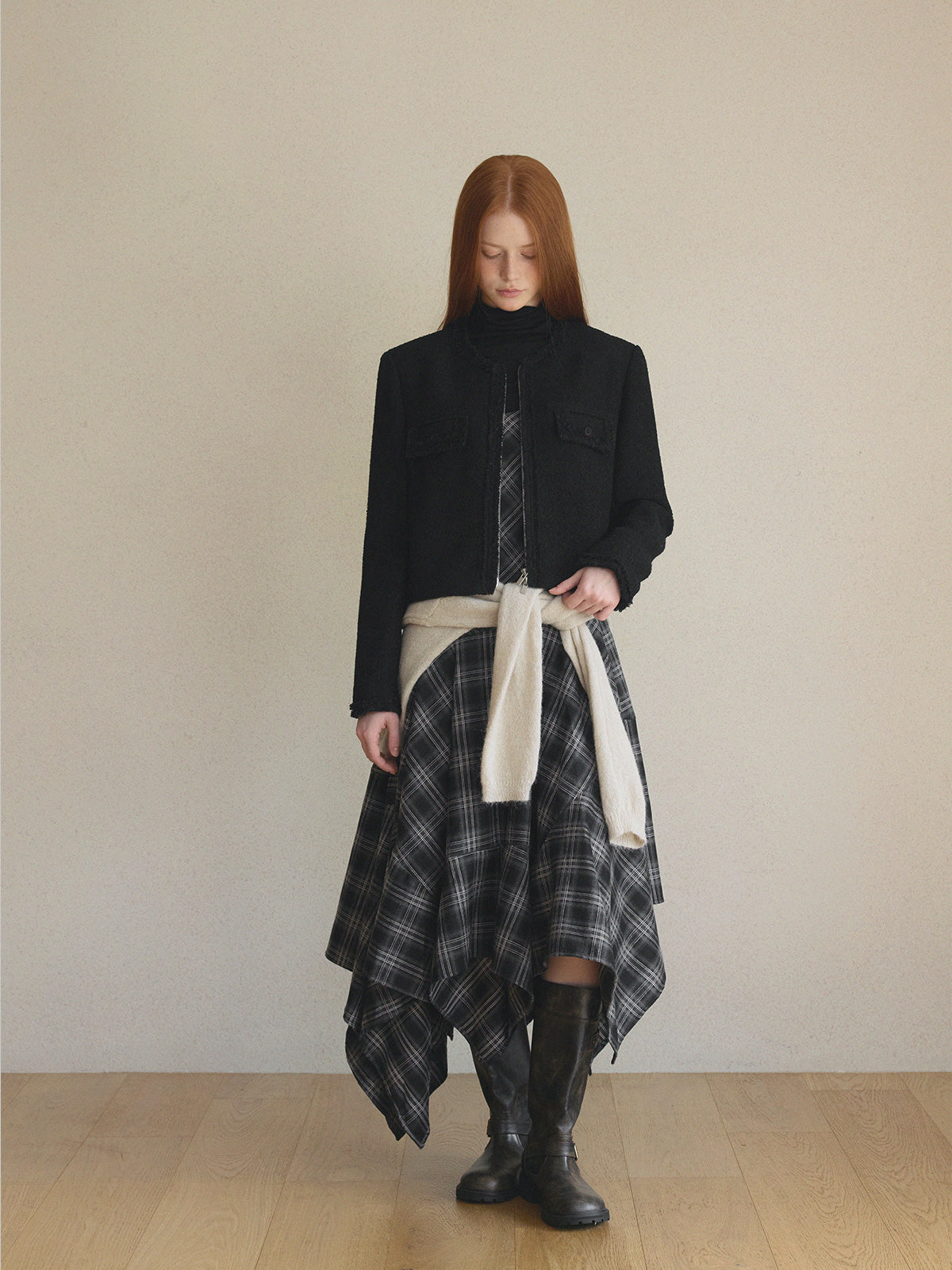 Ephons Zipper Crop Tweed Jacket