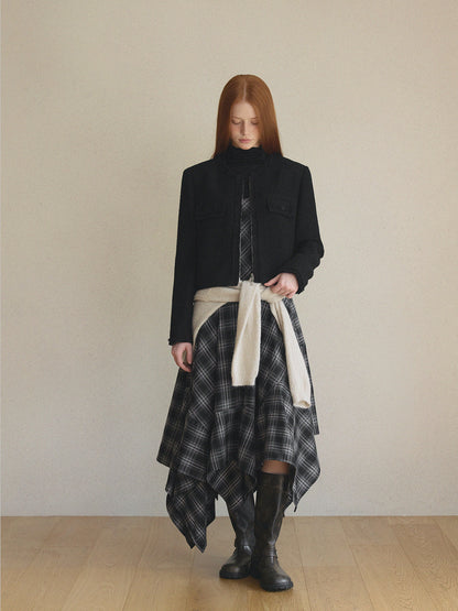Ephons Zipper Crop Tweed Jacket