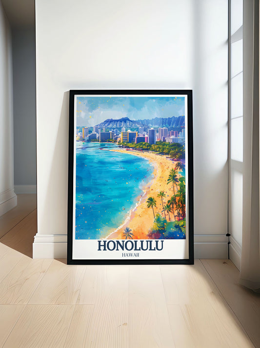 Lookrover Honolulu Art Print Waikiki Beach Aloha Tower Diamond Head Custom Wall Decor