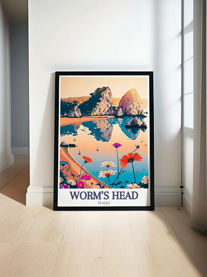 Lookrover Worm's Head Three Cliffs Bay Gower Peninsula Travel Poster Canvas Print Wall Art