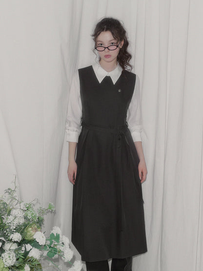 Riven shirt contrast pintuck long dress (strap set)