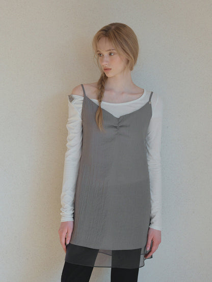 Rodi Sheer Shirring Sleeveless Midi Dress