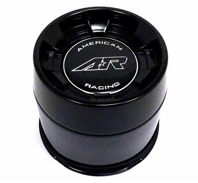 American Racing Center Caps, Push-through, Closed, Stainless Steel, Black, American Racing Logo - 1441003919