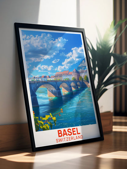 Basel Fine Line Posters Mittlere Brucke Stunning Unique Prints Switzerland Elegant Home Decor