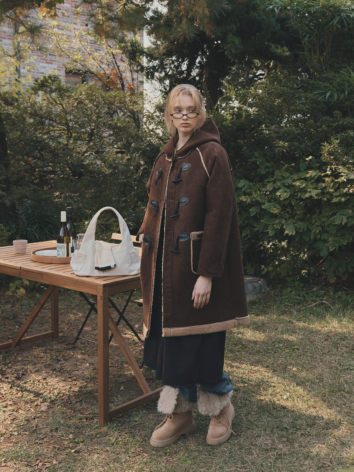 Tolz Suede Hooded Long Duffle Coat