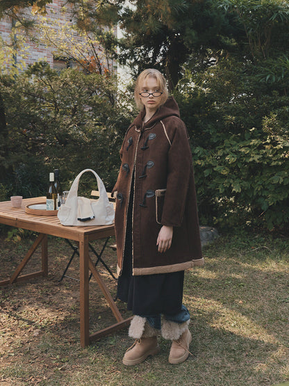 Tolz Suede Hooded Long Duffle Coat