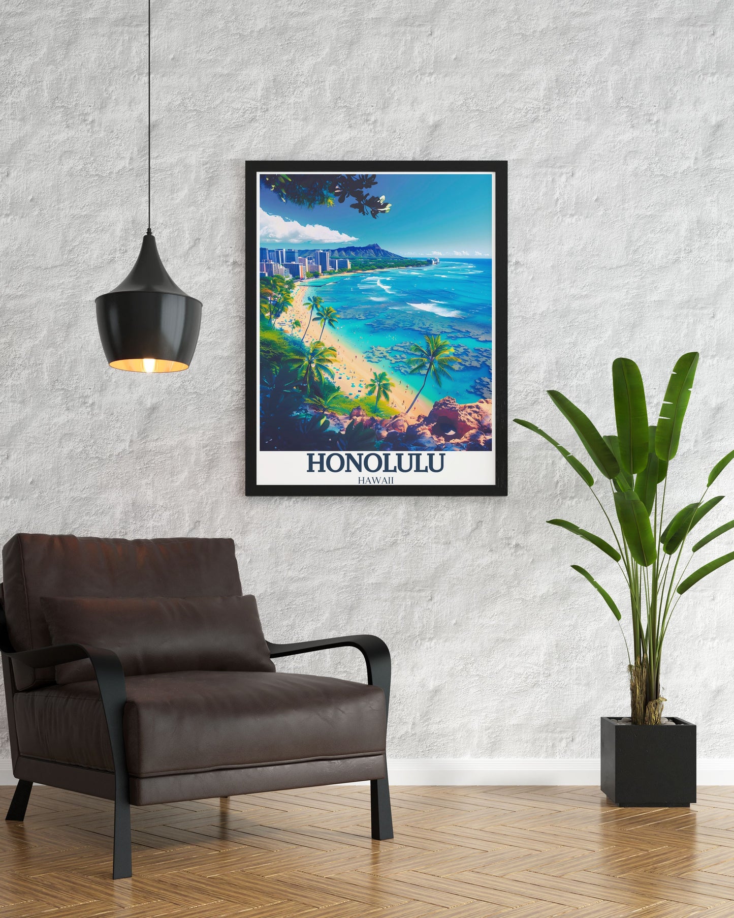 Lookrover Honolulu Wall Art Waikiki Beach Aloha Tower Diamond Head Canvas Home Decor Poster